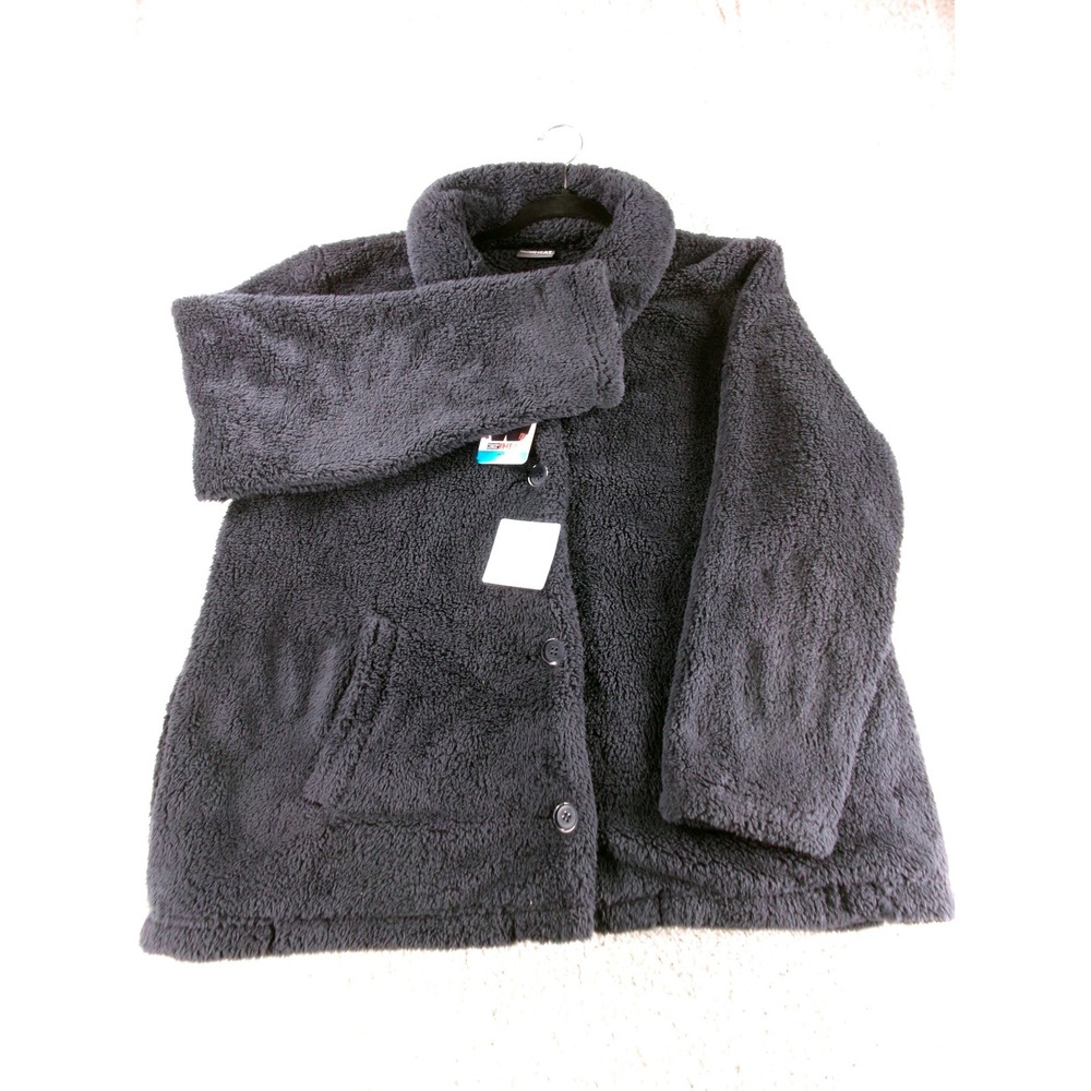 32 Degrees Heat Women 2X Navy Blue Faux Fur Teddy Sherpa Button Jacket 1896894